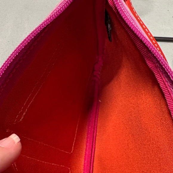 Coach Fab Field Pink Canvas Orange Leather Buckle Pockets Wristlet Vintage GUC - Picture 8 of 10
